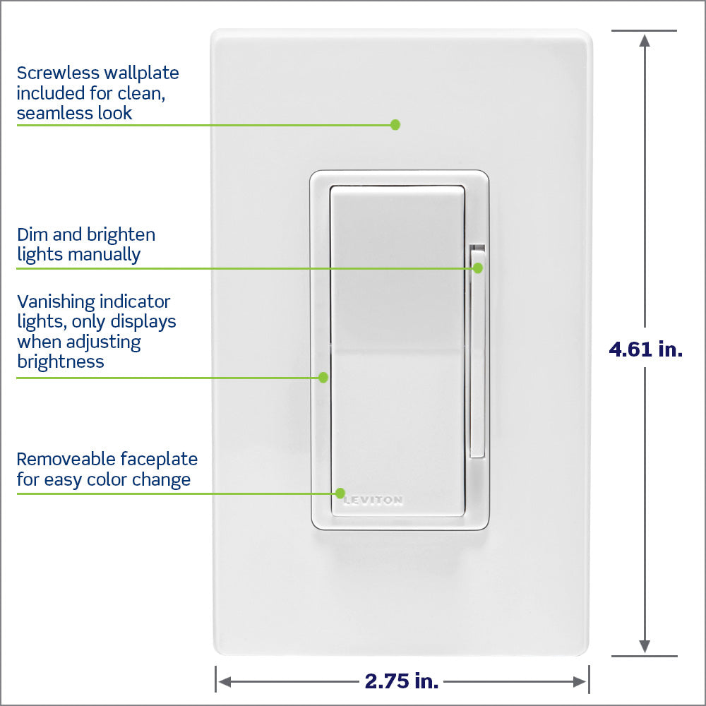 Leviton D2710-1BW Decora Smart 0-10V Dimmer Switch, Wi-Fi, Neutral Wire Required