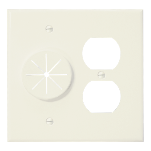 MidLite Duplex Receptacle Plate with Grommet, Light Almond