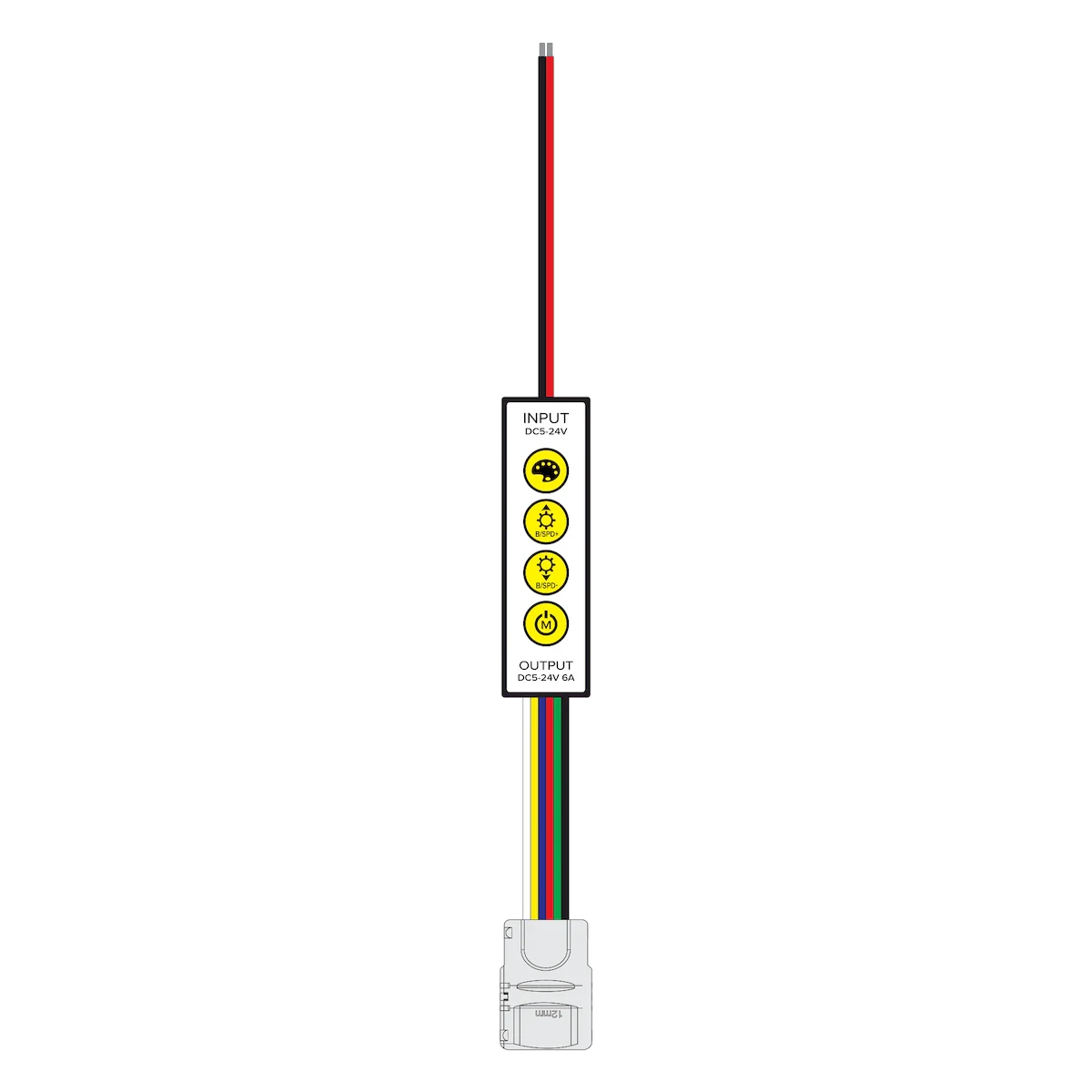 Proluxe PLX-INLINE-RGBTW RGBTW TAPE LIGHT IN-LINE CONTROLLER, 5-6A, 20AWG,30CM WIRE BOTH END, OUTPUT SIDE WITH 30CM(11.8INCH)WIRE WITH HD CONNECTOR, INPUT SIDE WITH 30CM(11.8INCH) WIRE WITH SCREW-DOWN TERMINAL PORT DC BARREL CONNECTION