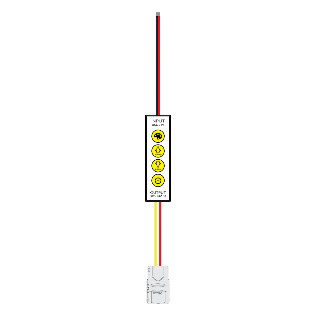 Proluxe PLX-INLINE-TW TUNABLE TAPE LIGHT IN-LINE CONTROLLER, 5-6A, 20AWG,30CM WIRE BOTH END, OUTPUT SIDE WITH 30CM(11.8INCH)WIRE WITH HD CONNECTOR, INPUT SIDE WITH 30CM(11.8INCH) WIRE WITH SCREW-DOWN TERMINAL PORT DC BARREL CONNECTION