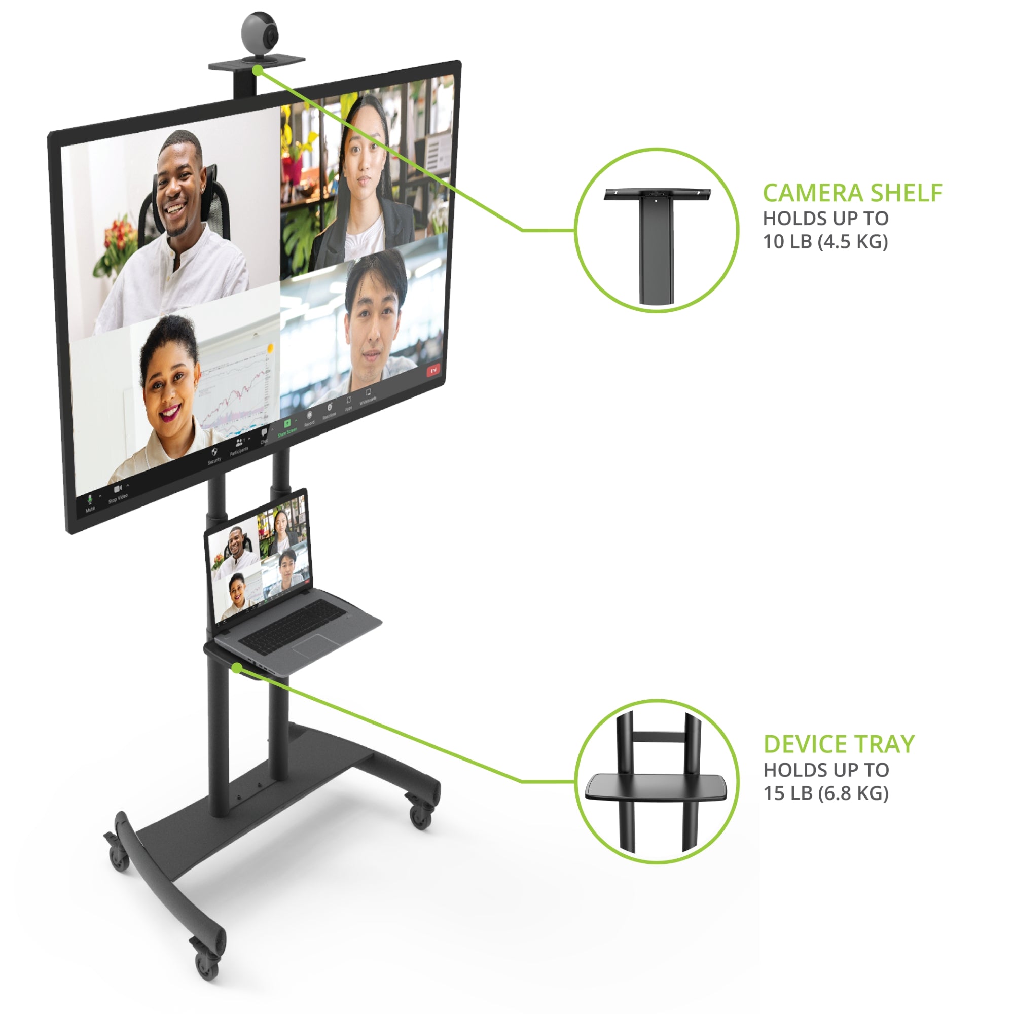 Kanto MTM86PL Height Adjustable Rolling TV Stand for 55" - 86" TVs and Interactive Displays