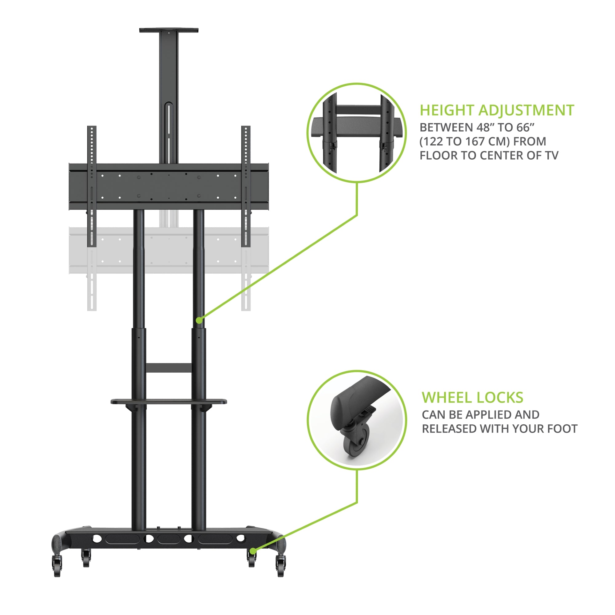 Kanto MTM86PL Height Adjustable Rolling TV Stand for 55" - 86" TVs and Interactive Displays