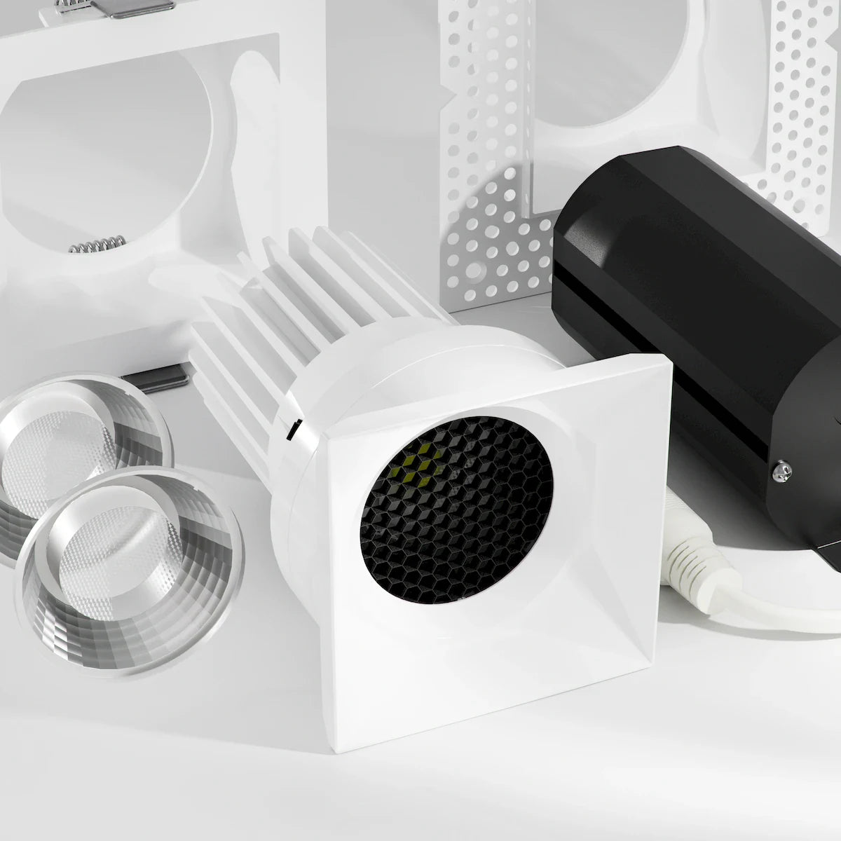 Proluxe PLX-RHYM-DLQ-THNC-15-36-5CCT-3-WH TIR LENS DEEP BAFFLE (ROUND OPTICS) + HONEYCOMB, 3" SQUARE SEAMLESS MODULE W/ MUD-RING & TRIM-RING, 15W, 36° BEAM ANGLE, 36° & 60° FIELD CHANGEABLE OPTICS, WHITE FINISH, 5CCT (2700K/3000K/3500K/4000K/5000K)