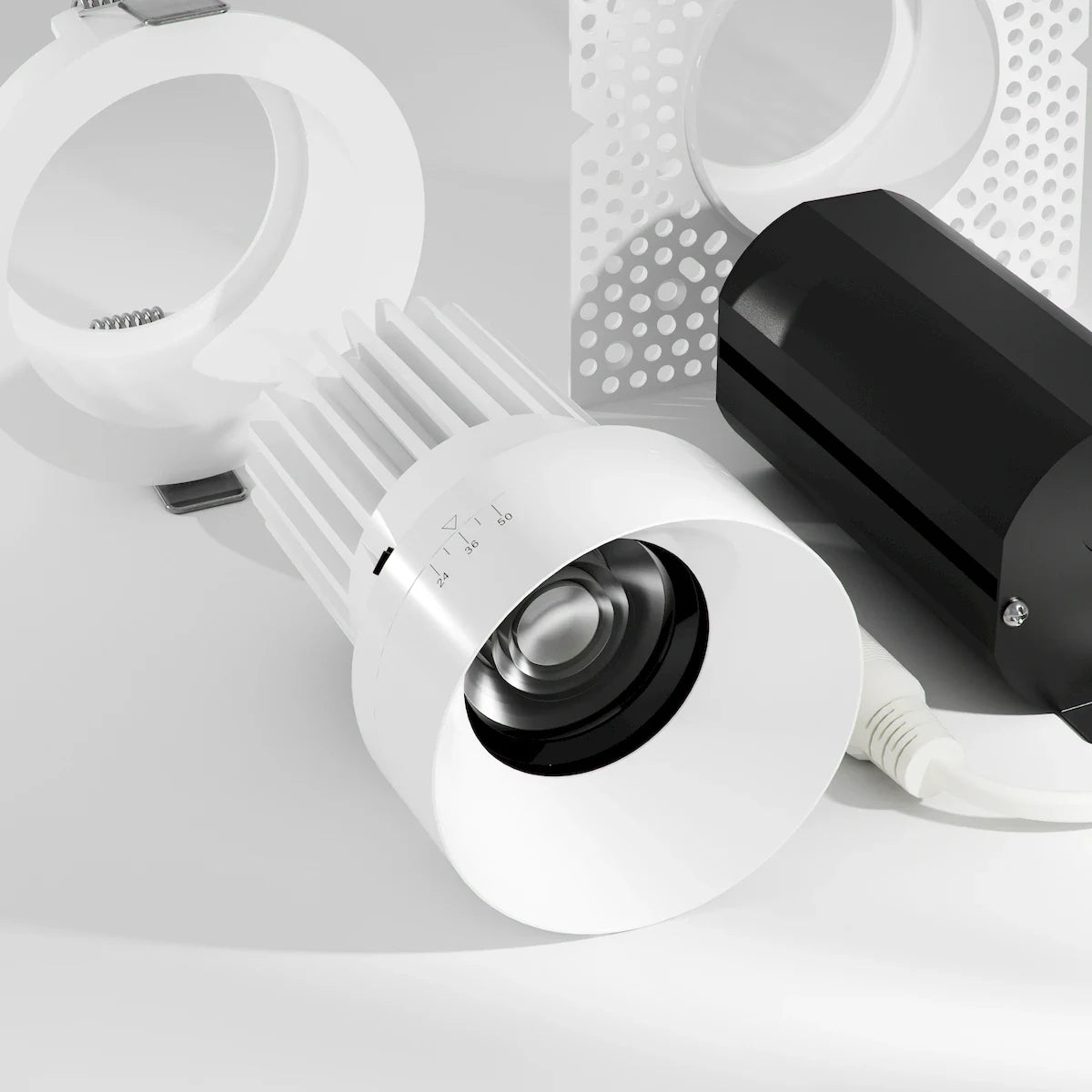 Proluxe PLX-RHYM-DLR-ZOM-15-2450-5CCT-3-WH BEAM ANGLE ADJUSTABLE, 3" ROUND SEAMLESS MODULE W/ MUD-RING & TRIM-RING, 15W, 24° - 50° BEAM ANGLE, WHITE FINISH 5CCT (2700K/3000K/3500K/4000K/5000K)