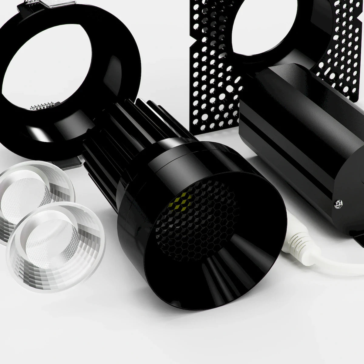 Proluxe PLX-RHYM-DLR-THNC-15-36-5CCT-3-BK TIR LENS DEEP BAFFLE + HONEYCOMB, 3" ROUND SEAMLESS MODULE W/ MUD-RING & TRIM-RING, 15W, 24degree BEAM ANGLE, 36degree & 60degree FIELD CHANGEABLE OPTICS, BLACK FINISH, 5CCT (2700K/3000K/3500K/4000K/5000K)