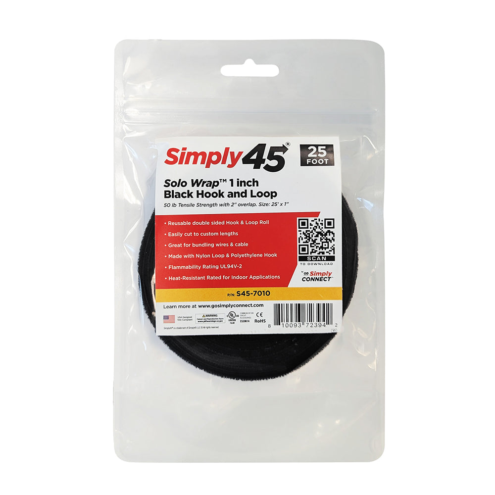 Simply45 1-inch Black Hook and Loop, 25’