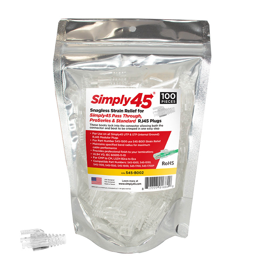 Simply45 Strain Reliefs for S45 Pass Through, ProSeries and Standard RJ45  - 100pc Bag