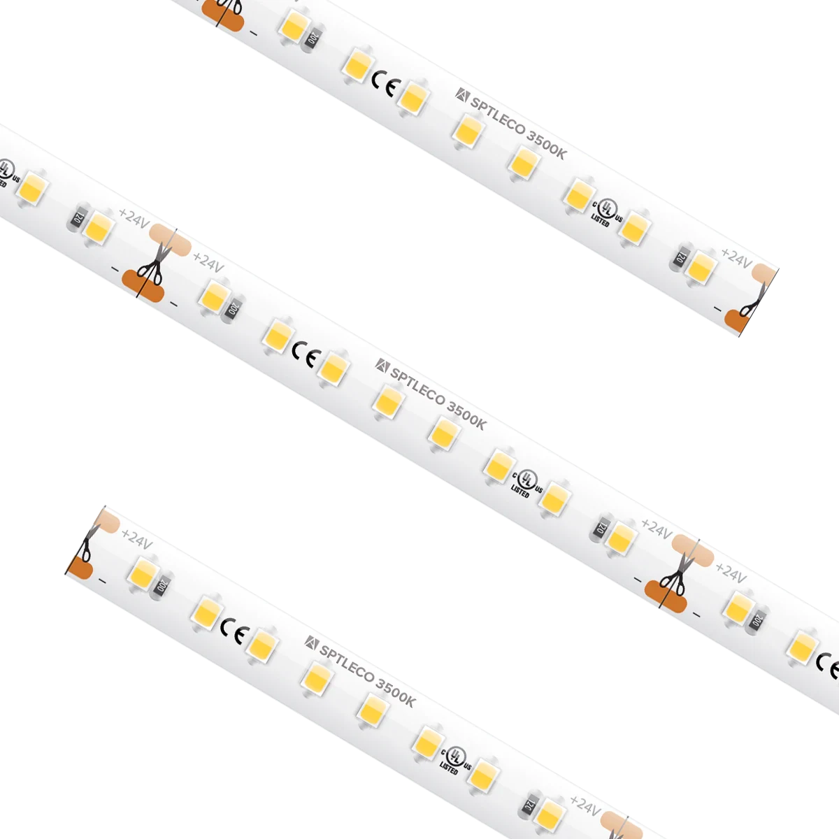 Proluxe PLX-SPTLECO54-35K-24V-CC CUSTOM CUT SPEC ECO TAPE LIGHT, 3500K, IP54, ATTACHED 3FT LEAD WIRES, (3) TL-CONKIT, (3) TL-BLKS, (3) TL-2PWR-HD