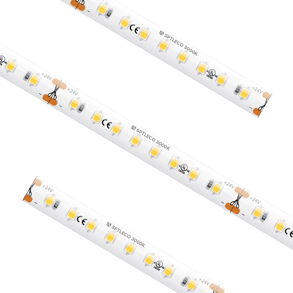 Proluxe PLX-SPTLECO54-30K-24V-CC CUSTOM CUT SPEC ECO TAPE LIGHT, 3000K, IP54, ATTACHED 3FT LEAD WIRES, (3) TL-CONKIT, (3) TL-BLKS, (3) TL-2PWR-HD