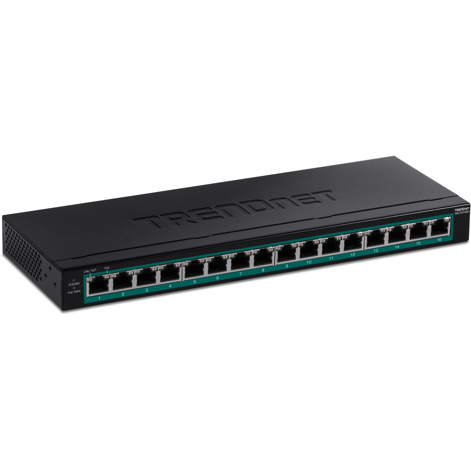 TRENDnet TPE-TG160H 16-Port Gigabit PoE+ Switch, 123W PoE Budget