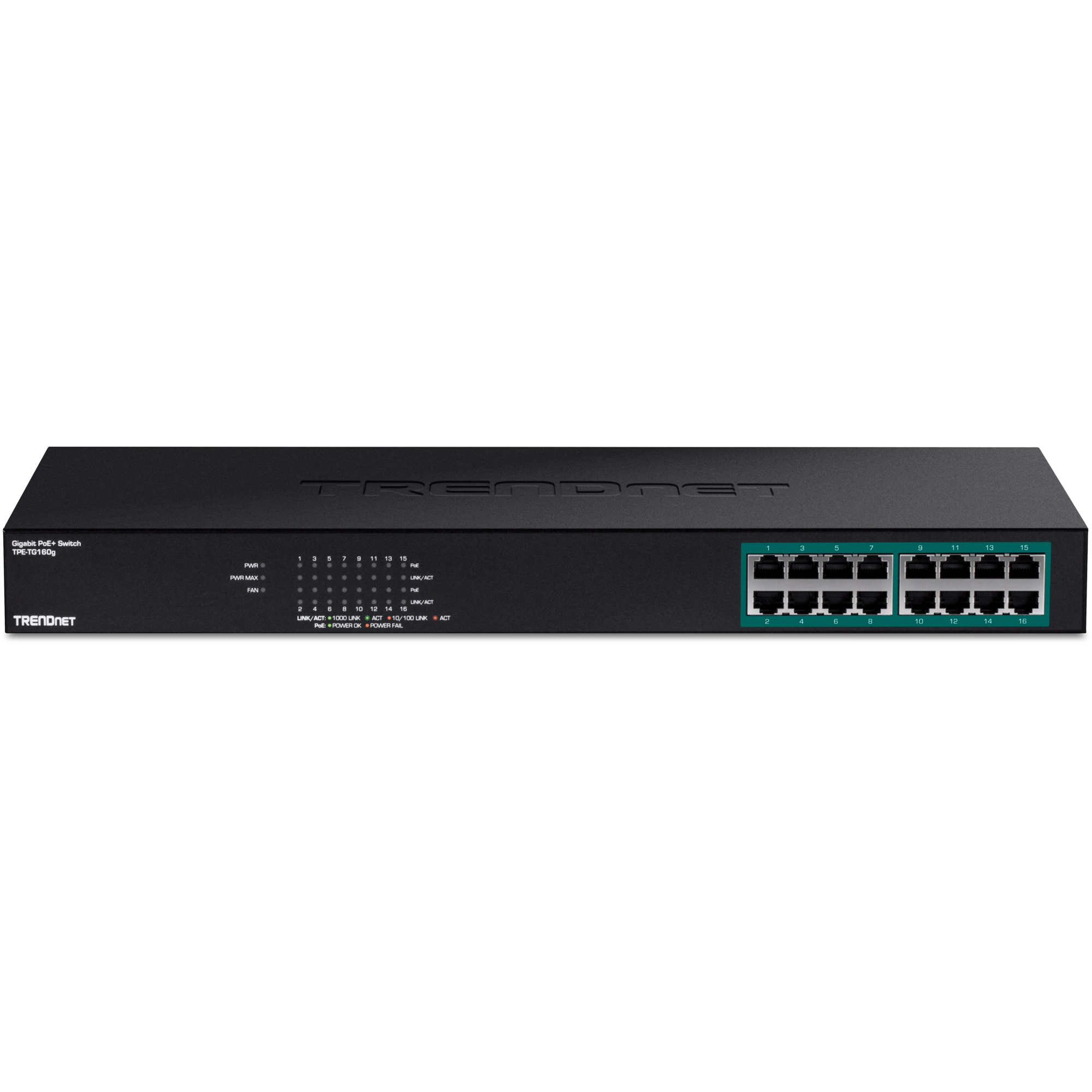 TRENDnet TPE-TG160g 16-Port Gigabit PoE+ Switch, 246W PoE Budget