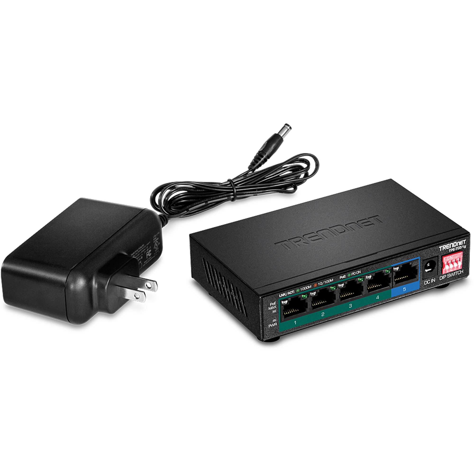 TRENDnet TPE-TG51g 5-Port Gigabit PoE+ Switch (60W)