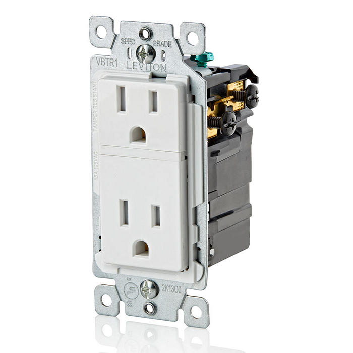 Leviton Decora Evolve Receptacle Base, Tamper-Resistant, 2 Pole 3 Wire, 15A 125V NEMA 5-15R, Residential - White