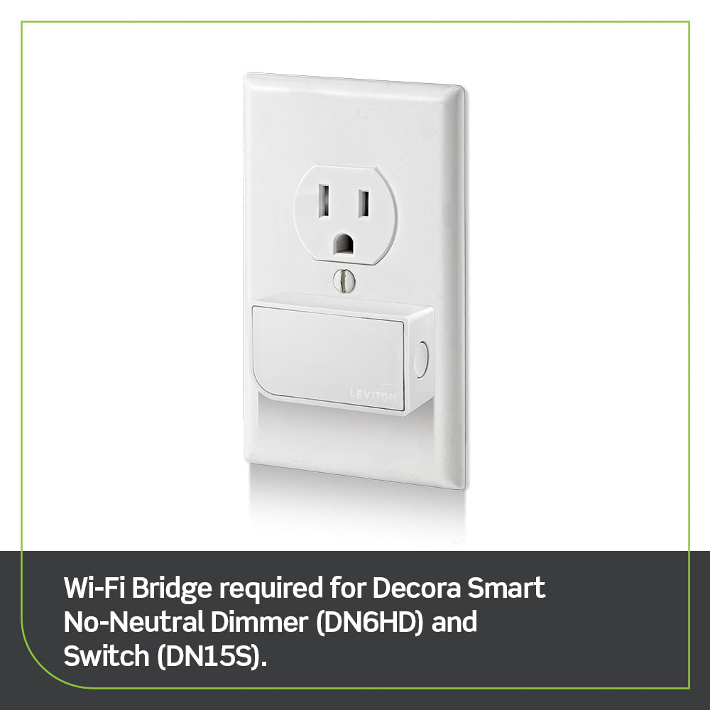 Leviton DN15S-1BW No-Neutral Decora Smart Switch, Requires MLWSB Wi-Fi Bridge
