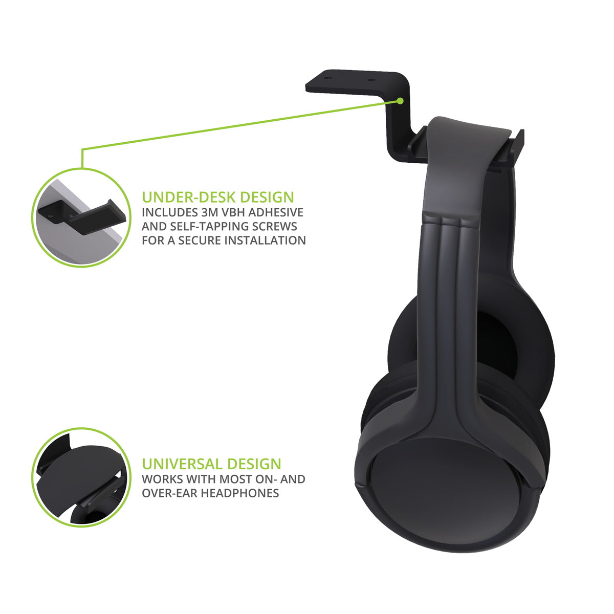 Kanto HH Universal Under Desk Headphone Hook - Black