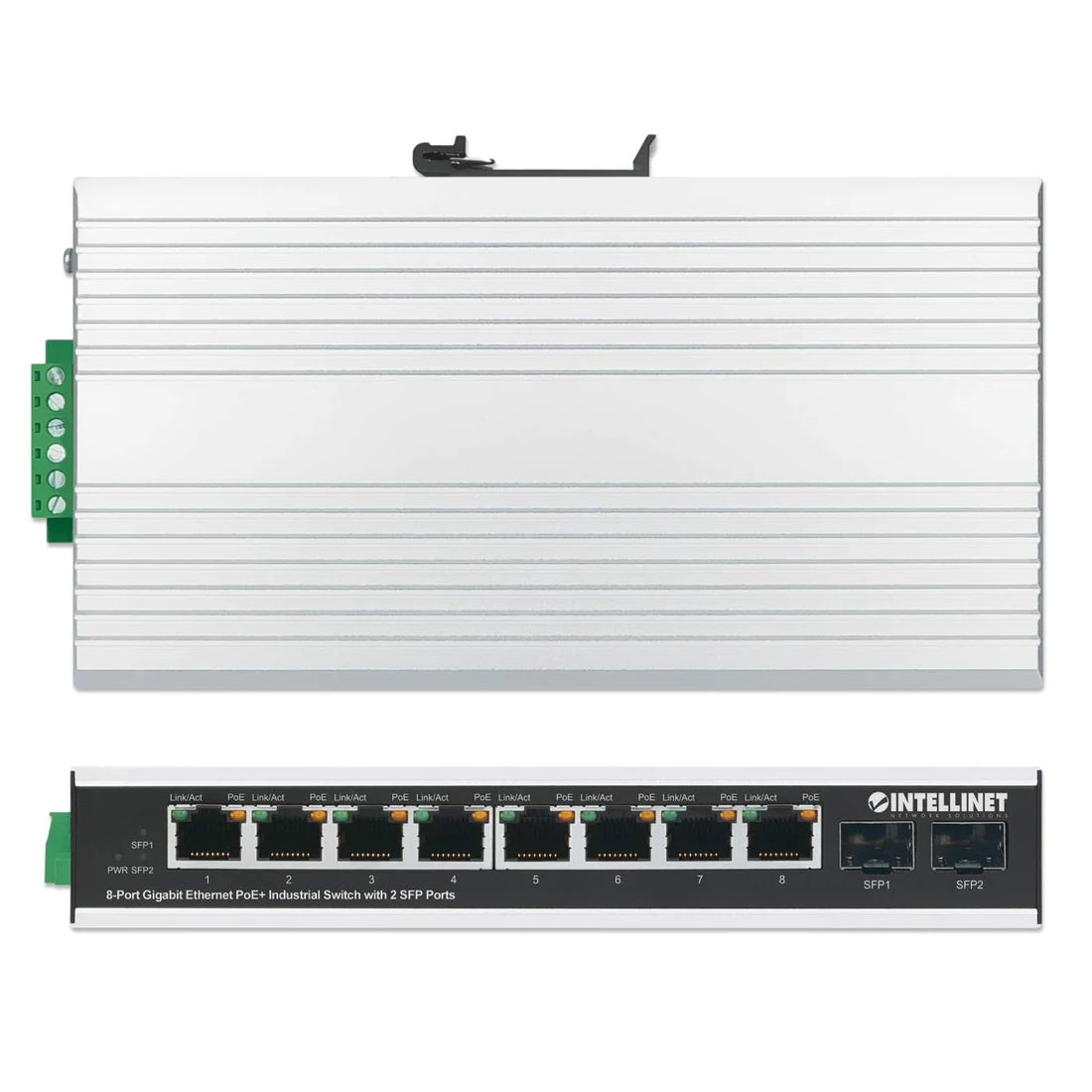 Intellinet 508261 8-Port Gigabit Ethernet PoE+ Industrial Switch with 2 SFP Ports