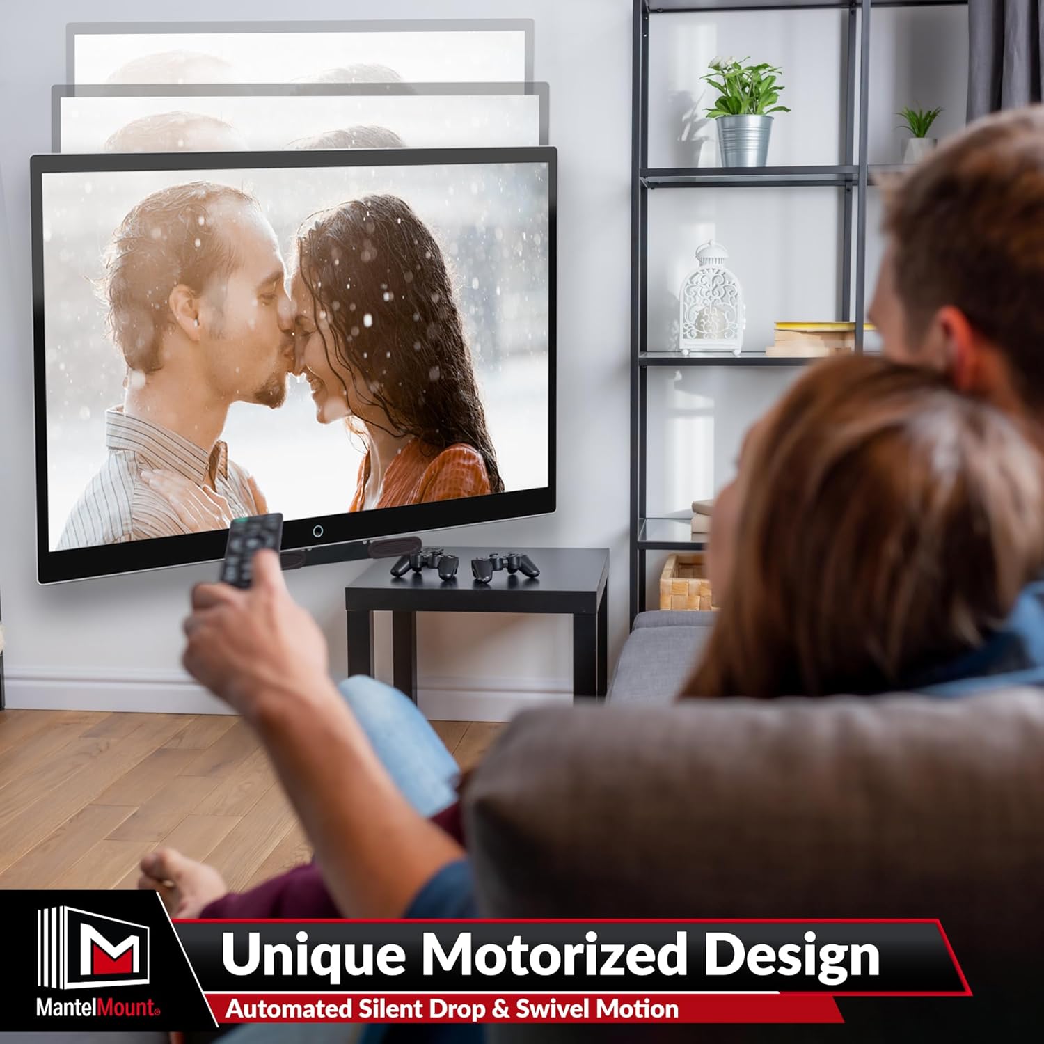 MantelMount Motorized Drop Down & Swivel TV Mount