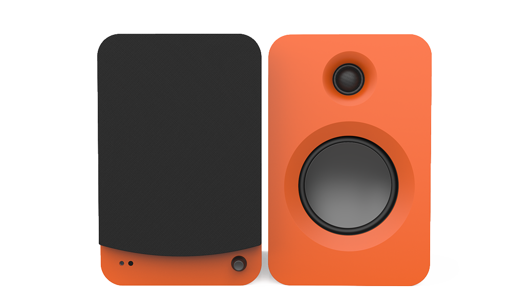 Kanto RENMO 200W Powered Bookshelf Speakers with HDMI ARC, USB-C, and Bluetooth 5.3 - Matte Orange, Pair