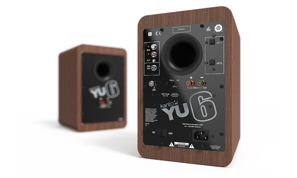 Kanto YU6WALNUT 5.25" Driver - Powered Speakers with Bluetooth¬ and Phono Preamp - Walnut